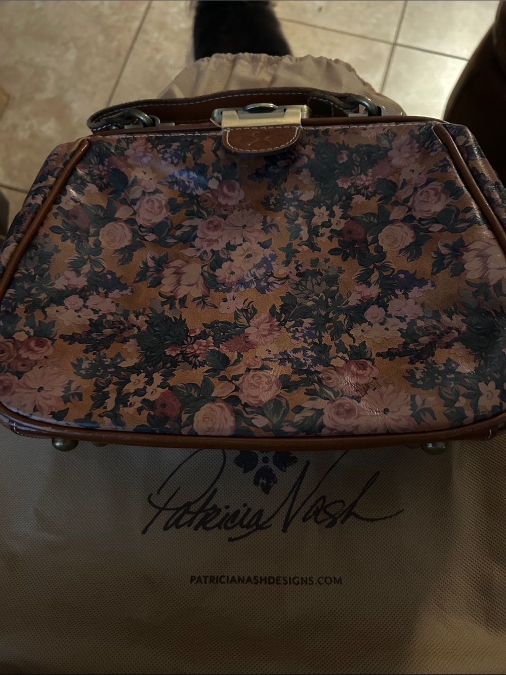 Patricia Nash Floral Brown and Pink Frame Satchel VGUC